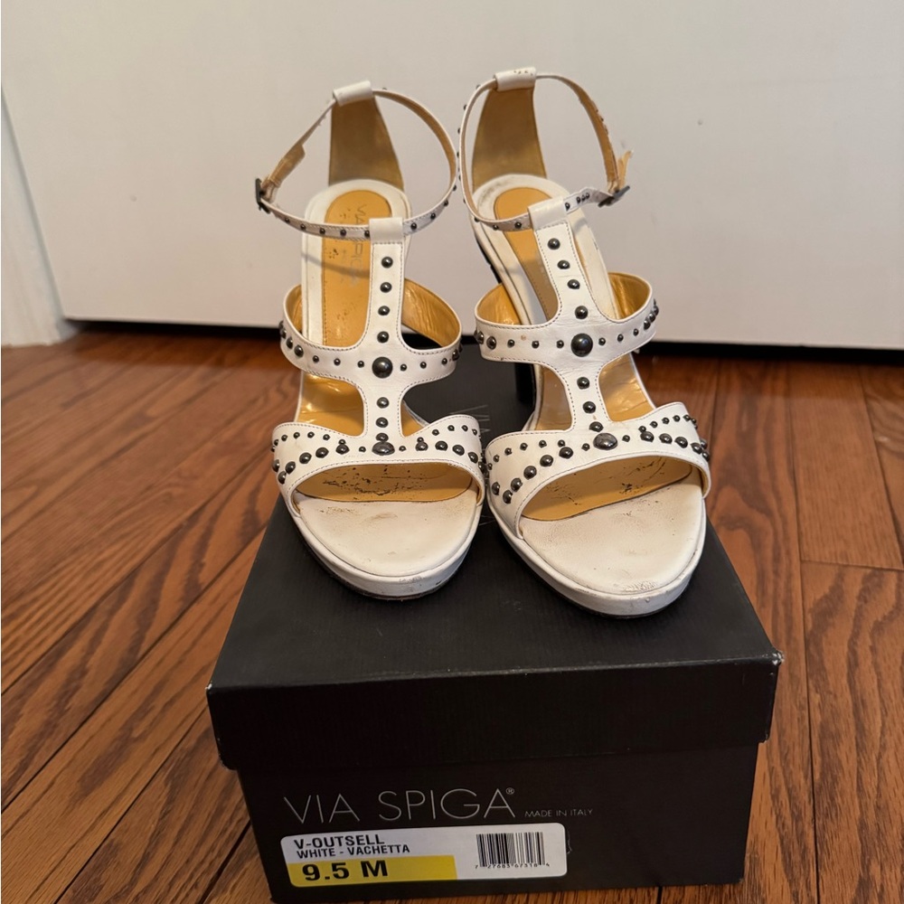 Via Spiga White Studded Women's Heels